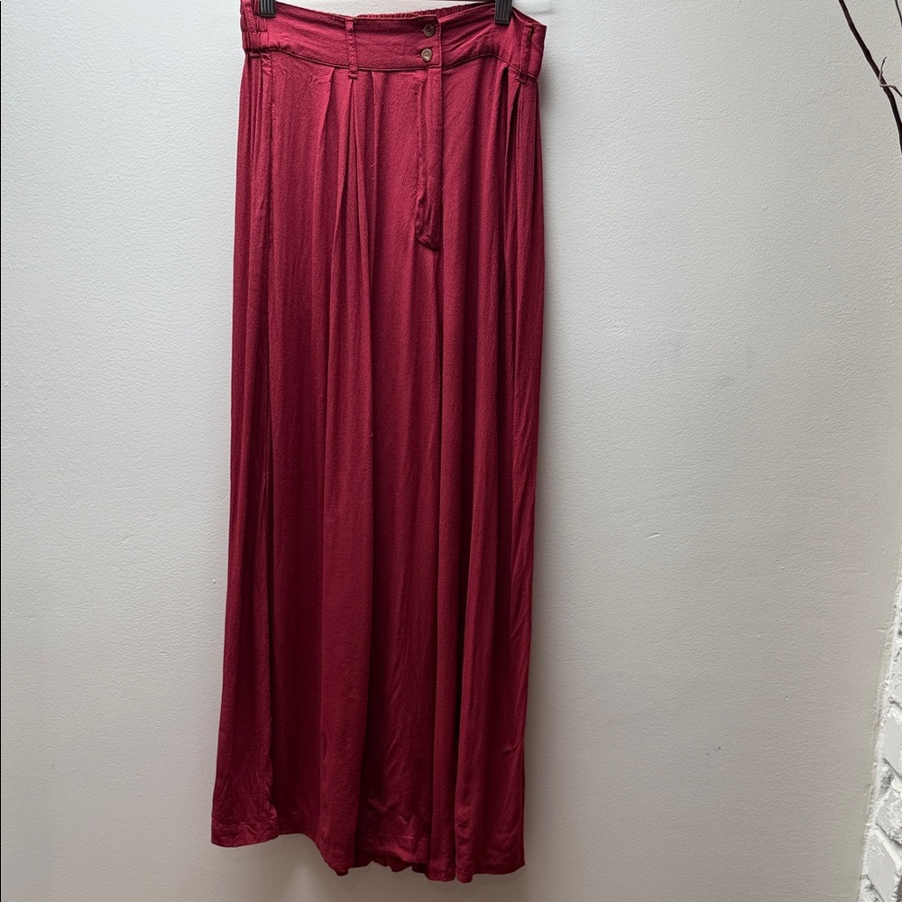 Chic Burgundy Flowy High-Waist Pleated Wide-Leg Pants
